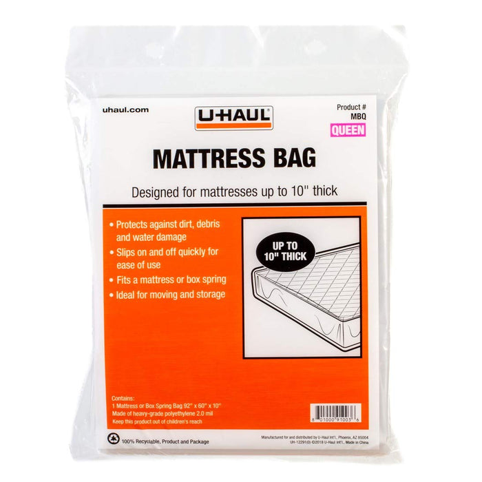 U-Haul Standard Queen Mattress Bag – Moving & Storage Cover for Mattress or Box Spring – 92" x 60" x 10"