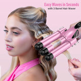 Waver Curling Iron Curling Wand - BESTOPE PRO 5 in 1 Curling Wand Set with 3 Barrel Hair Crimper for Women, Fast Heating Crimper Wand Curler in All Hair Type-Pink