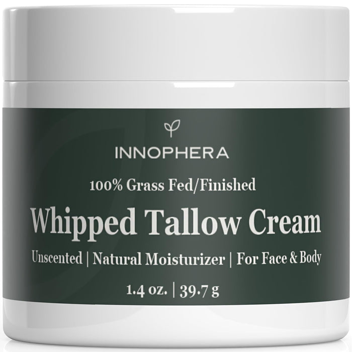 Innophera Whipped Beef Tallow Cream for Skin Care ‒ Grass Fed & Grass Finished ‒ 100% Natural Moisturizer for Sensitive Skin ‒ Handmade Face & Body Lotion ‒ Unscented & Odorless ‒ 1.4 oz.