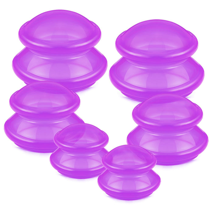 TrelaCo 6 Pieces Cupping Therapy Set Silicone Cupping Therapy, 3 Sizes Cupping Therapy Studio and Household Silicone Cupping Set, Chinese Massage Cups for Cellulite Joint Pain Muscle Pain(Purple)