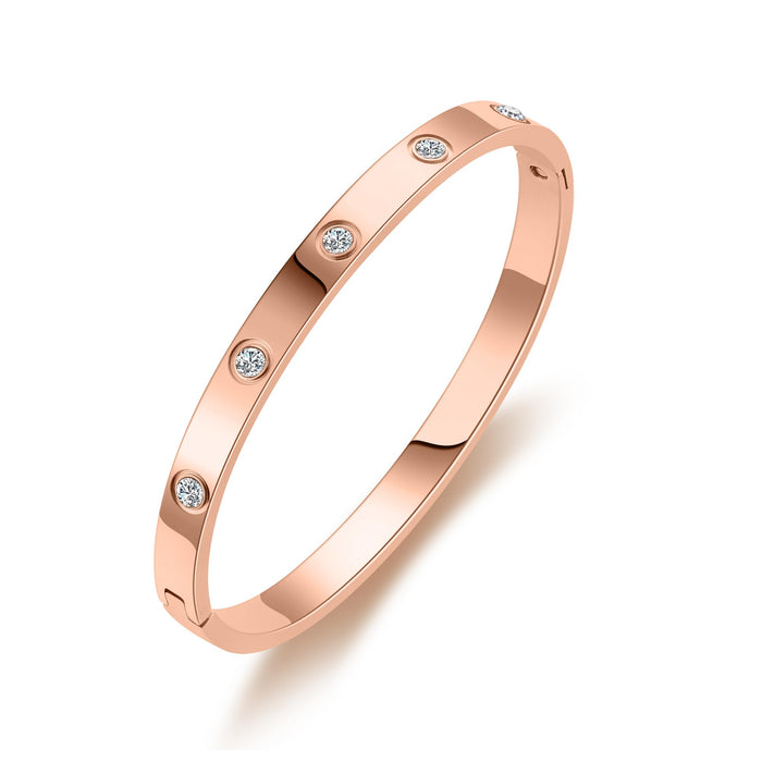 RIMRIVA Rose Gold Bracelets for Women Trendy Jewelry Stack Love Bangle Stainless Steel Crystal Dainty Bracelet Birthday Christmas Anniversary Wedding Gifts Wife Mom Friends