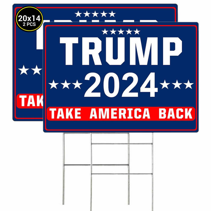 Shmbada 2 Pack Trump 2024 Take America Back Yard Sign with Metal Stake - 20 x 14 Inch Double Sided Outdoor Decorative Trump Signs for Garden Yard Lawn House