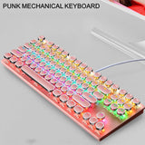 Mechanical Gaming Keyboard and Mouse Combo, 87 Key Retro Punk Typewriter-Style,Blue Switch RGB Rainbow Backlit Keyboard,Cool Breathing Light Lightweight Gaming Mouse for Game and Office,Pink