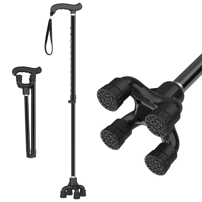 TriPro Walking Cane for Women & Men, Small Base Quad Cane, Pivot Tip,Self Standing,Heavy Duty,Adjustable Folding Cane, 4 Prong Canes for Men & Women, Collapsible Walking Sticks for Seniors & Adults