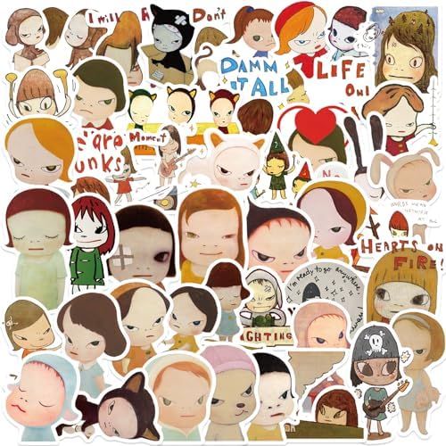 50 Pcs Stickers Packs Nara Aesthetic of Vinyl Decal Laptop Computer Phone Luggage Car Skateboard Bumper, Sticker Waterproof for Water Bottle Yoshimoto Colorful White