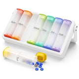 Weekly Pill Organizer 2 Times a Day, KOVIUU Large Travel Pill Box 7 Day, Am Pm Twice Daily Pill Case with Rotatable Handle, Pill Holder Container for Vitamin, Medicine, Supplement, Translucent-White