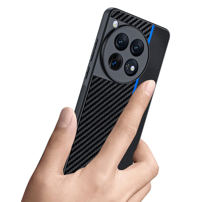 Ftonglogy for OnePlus 12 5G Case: Slim Thin Carbon Fiber Classic Design Soft Hybrid Bumper Lightweight Anti Fingerprint Shockproof Protective Cell Phone Cover 1 + 12 (Blue)