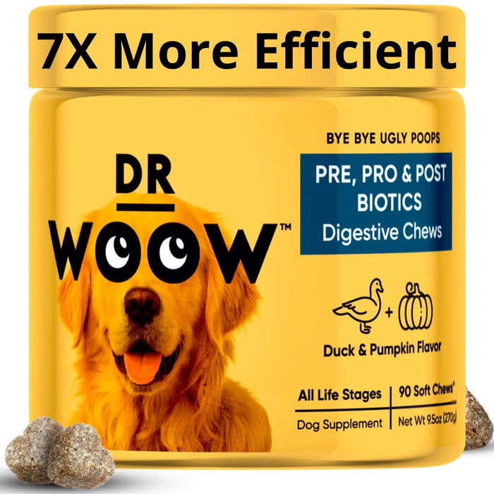 Dr Woow Probiotics for Dogs, Pet Dog Probiotics and Digestive Enzymes, Duck & Pumpkin Flavor Dog Probiotic Supplements, Dog Vitamins Dog Probiotic Chews and Prebiotics for Dogs, Dog Gas Relief