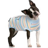 FUAMEY Recovery Suit for Dogs After Surgery,Soft Breathable Dog Bodysuit E-Collar & Cone Alternative Surgical Suit,Male Female Dog Neuter Spay Suits Anti Licking Wounds Onesie Blue Yellow Stripes L