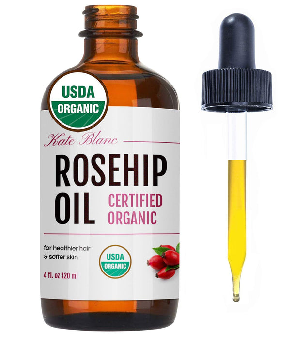 Kate Blanc Cosmetics Rosehip Oil for Face & Skin USDA Organic Rosehip Seed Oil for Gua Sha Massage & Face Oil. 100% Pure, Cold Pressed Rose Hip Oil for Acne Scars & Facial Oil