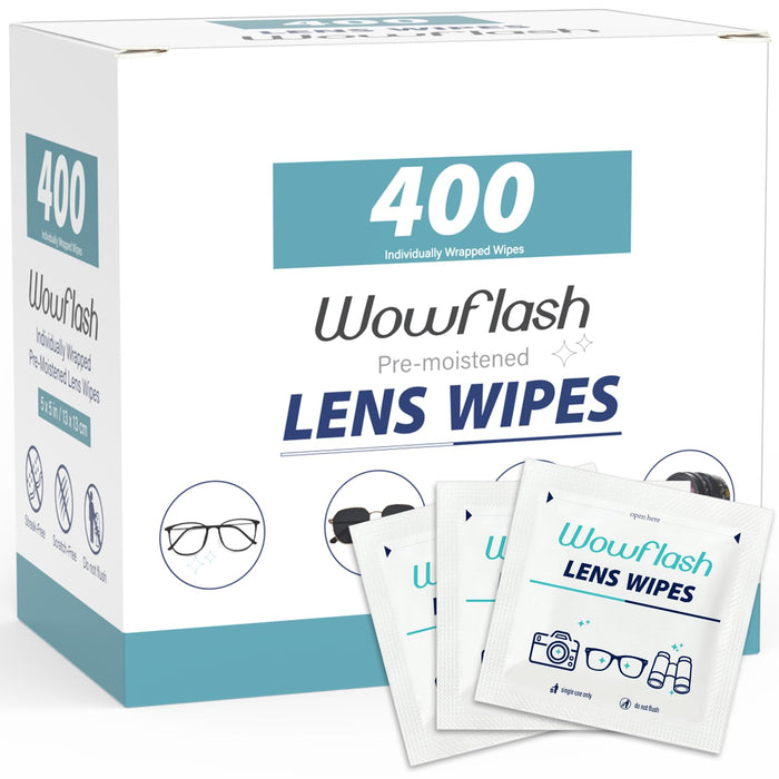 400 Count Lens Wipes for Eyeglasses, Eyeglass Lens Cleaning Wipes Pre-moistened Individually Wrapped Sracth-Free Streak-Free Eye Glasses Cleaner Wipes for Sunglass, Camera Lens, Goggles