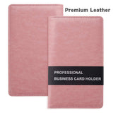 Sooez Leather Professional Business Card Book Holder Organizer, 240 Card Capacity PU Name Card Credit Cards Booklet (Pink)