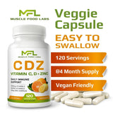 MUSCLE FOOD LABS | C D Z | Vitamin C, 1000mg | Vitamin D3, 125mcg | Zinc, 25mg | Non-GMO & Gluten Free | 120 Vegetarian Capsules |120 Servings