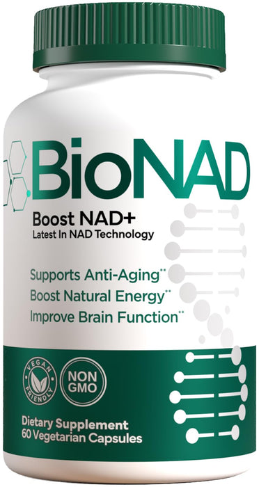 BioNAD NAD+ Booster | Sirtuin Activator | Anti Aging | Proven Nicotinamide Riboside Booster | Metabolic Activator | Boosts NAD+ and Natural Energy | Vegan Friendly | 60 Capsules