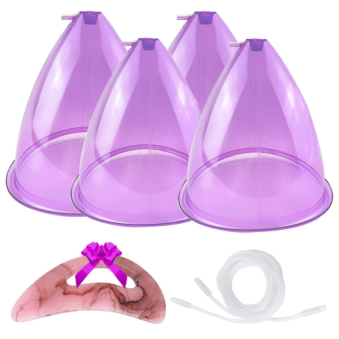 FUMOLEER Buttock Vacuum Cups 210ML &180ML,Vacuum Therapy Cupping Machine Accessories, 9.4inch & 8.26inch XL Suction Cups for Butt Massage with Y-Hose & Gua Sha Board, 2 Pairs (Purple)