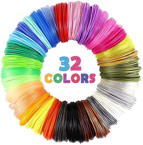 MIKA3D 32 Colors 3D Pen PLA Filament Refills, Each Color 10 Feet, Total 320 feet, Pack with 4 Finger Caps