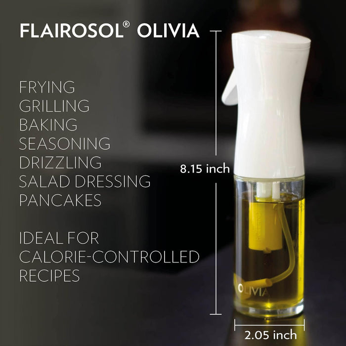 FLAIROSOL OLIVIA. The Original Advanced Oil Sprayer for Cooking, Salads, BBQs and More, Continuous Spray with Portion Control, Trusted by Chefs. Patented Technology. (Glass Bottle) (Golden Leaves)