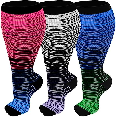 Refeel 3 Packs Plus Size Compression Socks Wide Calf For Women & Men - Large Size Knee High Support Stockings For Medical…