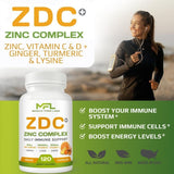 Z D C Plus | Vitamin C, 500mg | Vitamin D3, | Zinc, | Turmeric | Ginger | Lysine | Non-GMO & Gluten Free | Veggie Caps | 120 Servings