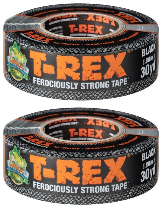 T-Rex Tape Heavy Duty Duct Tape with UV Resistant & Waterproof Backing for Ferociously Strong Repairs, 1.88" x 30 yd, Black, 2 Rolls