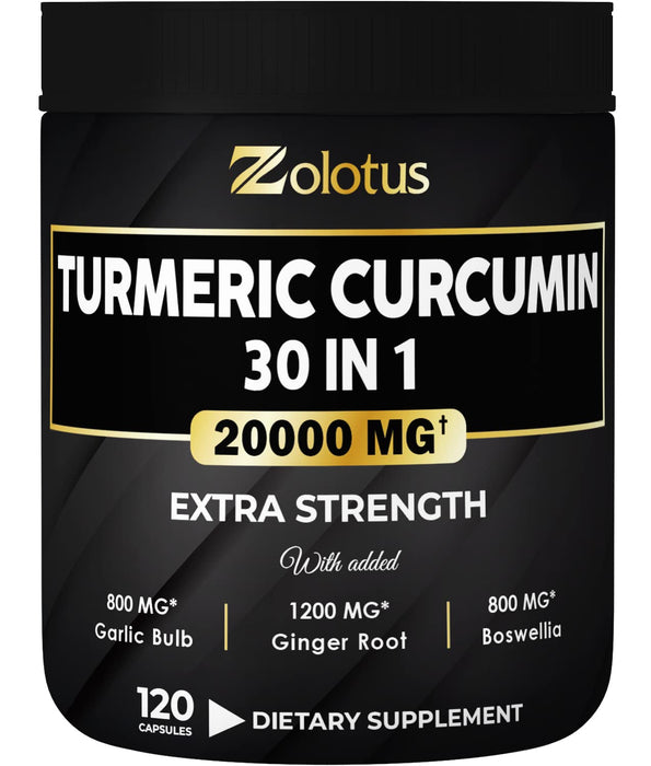 30 in 1 Turmeric Curcumin + Ginger Capsules, 95% Curcuminoids, Equivalent to 20000mg, with Ginger, Ginseng, Bromelain, Moringa, Black Pepper, Joint & Absorption Support - 120 Capsules