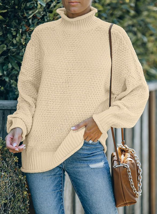 Dokotoo Womens Turtleneck Sweaters Batwing Long Sleeve Fall Clothes for Women 2024 Solid Casual Winter Outifits Loose Oversized Sweater Chunky Knit Christmas Sweaters Jumper Beige Blouses X-Large