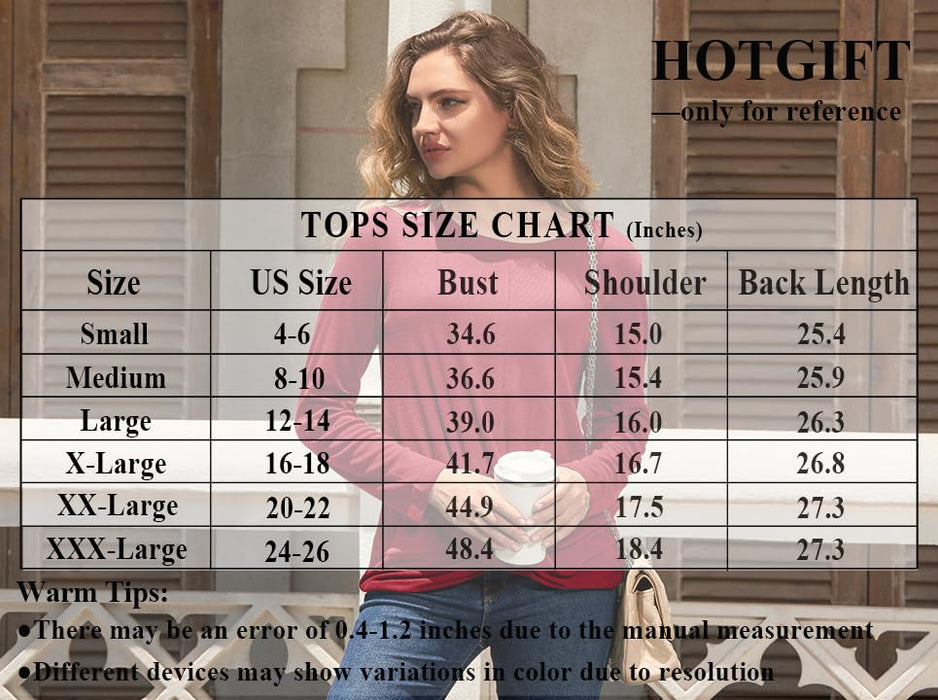 HOTGIFT Womens Christmas Red Tunics Top Long Sleeve Casual T-Shirts Crewneck Sweaters Blouse Large