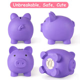 PJDRLLC Piggy Bank, Unbreakable Plastic Money Bank, Coin Bank for Girls and Boys, Medium Size Piggy Banks, Practical Gifts for Birthday, Easter, Christmas (Purple)