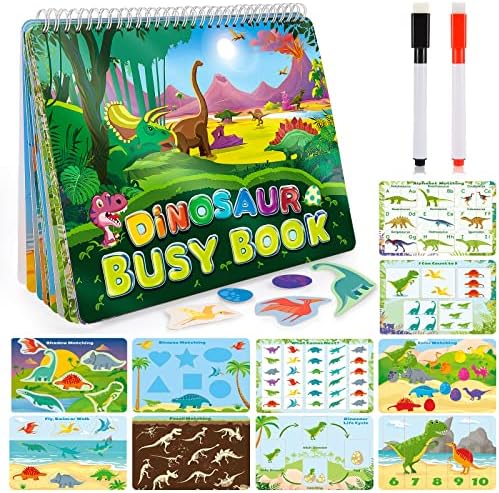 Easter Basket Stuffer Dinosaur Toys for Kids 3-5, My Preschool Busy Book Montessori Toys for 3 4 5 6 7 Year Old Boys Girls Preschool Learning Homeschool Activities Birthday Gifts for Kids Ages 2-4 5-7
