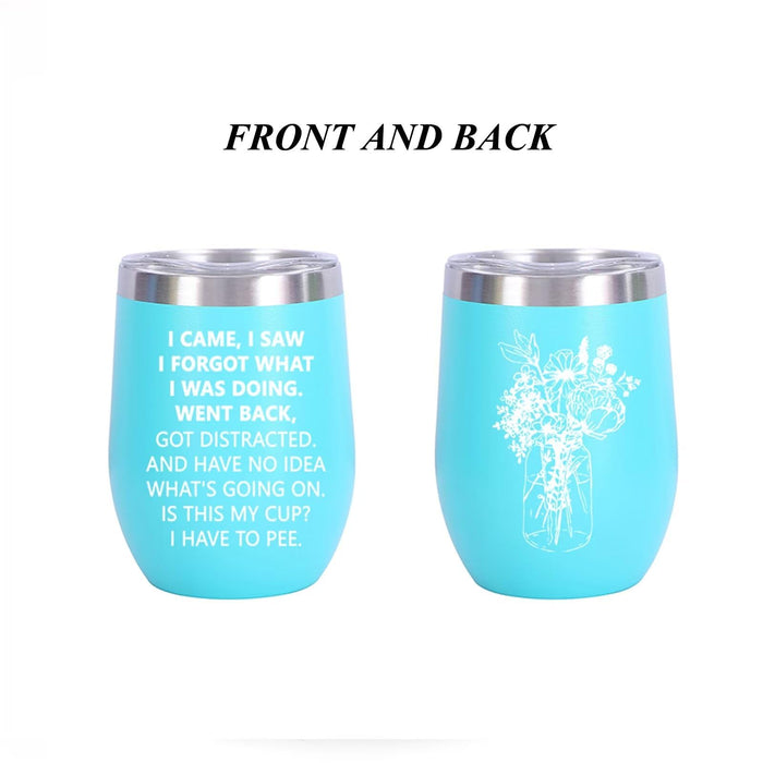 Eisfiel I Came I Saw I Forgot Tumbler, Funny Senior Citizens, Funny Sarcasti Gifts for Elderly Grandpa Grandma Wife Husband for Retirement Birthday Gift, Insulated Wine Tumblers 12oz-Blue