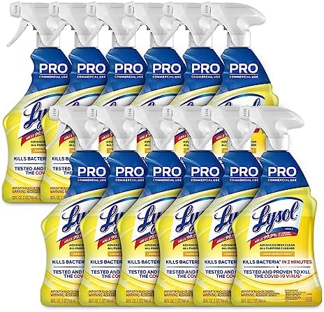 Lysol Pro All-Purpose Cleaner, Advanced Deep Cleaning Sanitizing and Disinfecting Spray, For Commercial Use, Use to Clean and Deodorize, Lemon Breeze Scent, 32oz (Pack of 12)