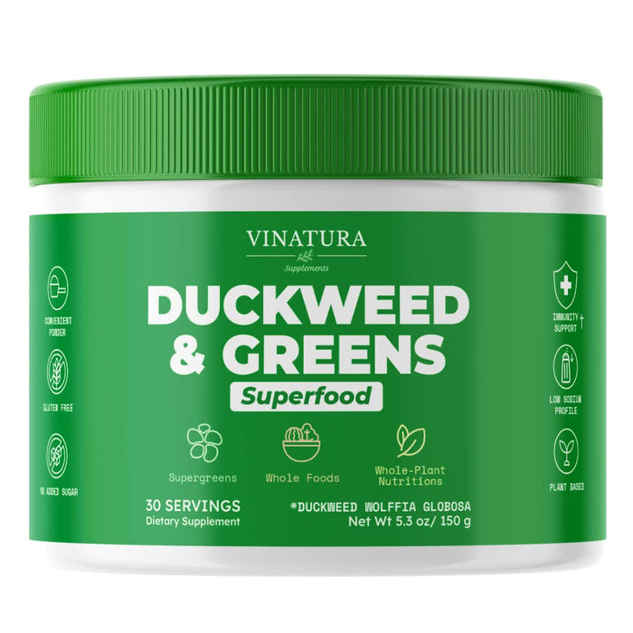 VINATURA Duckweed & Greens Powder - Smoothie Mix with Super Greens: Kale Powder, Spinach Powder, Broccoli, Duckweed Supplement -Superfood Digestive Health, Fiber-Superfood Powder of Wolffia Globosa