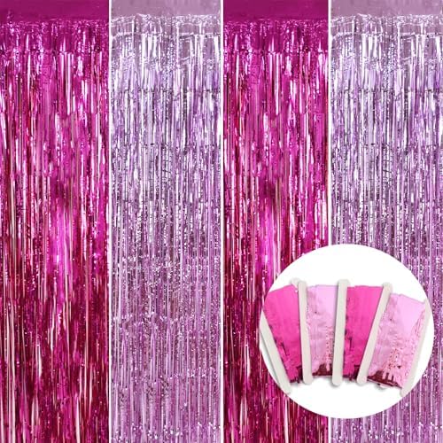 BEISHIDA 4 Pcs Hot Pink-Pink Door Streamers Curtain Party Streamers Backdrop Pink Party Hot Pink Wall Background for Party Decoration Photo Booth Props(3.28 ft x 6.56 ft)