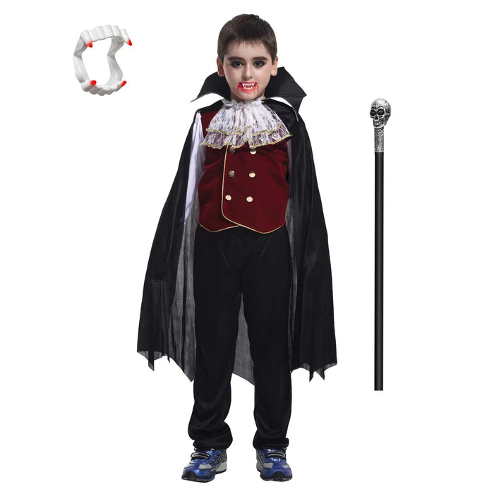 DNQCOS Boys Kids Vampire Halloween Costume Gothic Classic Cosplay Dress Up (Black, 7-9 Years)