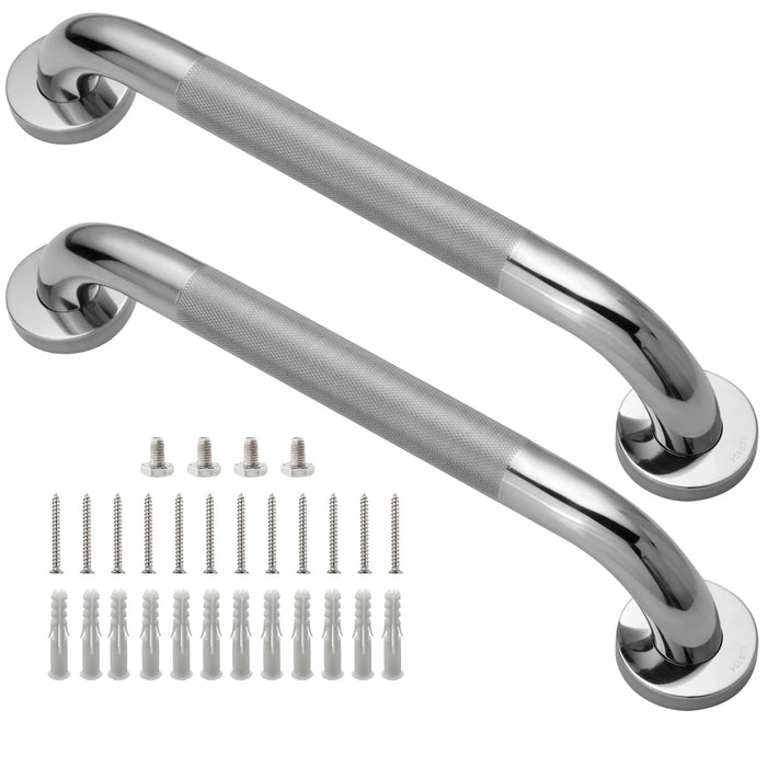 Rackickyer Shower Grab Bar, 2 Pack 16 Inch Bathroom Grab Bar, 1.25" Diameter 304 Stainless Steel Anti-Slip Grab Bars for Bathtubs and Showers, Handicap Shower Grab Bar for Seniors Elderly