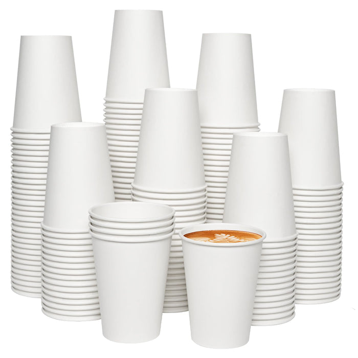 JOLLY CHEF 300 Pack Disposable Paper Coffee Cups 12 oz, Hot Beverage Cups Paper Cups for Water, White Drinking Cups, Ideal for Party, Office, Home, Travel and More