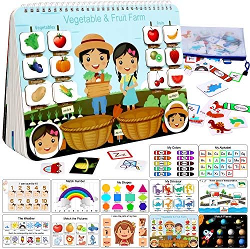 Busy Book for Kids, Montessori Autism Sensory Educational Toys, 12 Pages Toddler Preschool Activity Binder and Early Learning Toys - for Boys & Girls Develops Fine Motor Skills