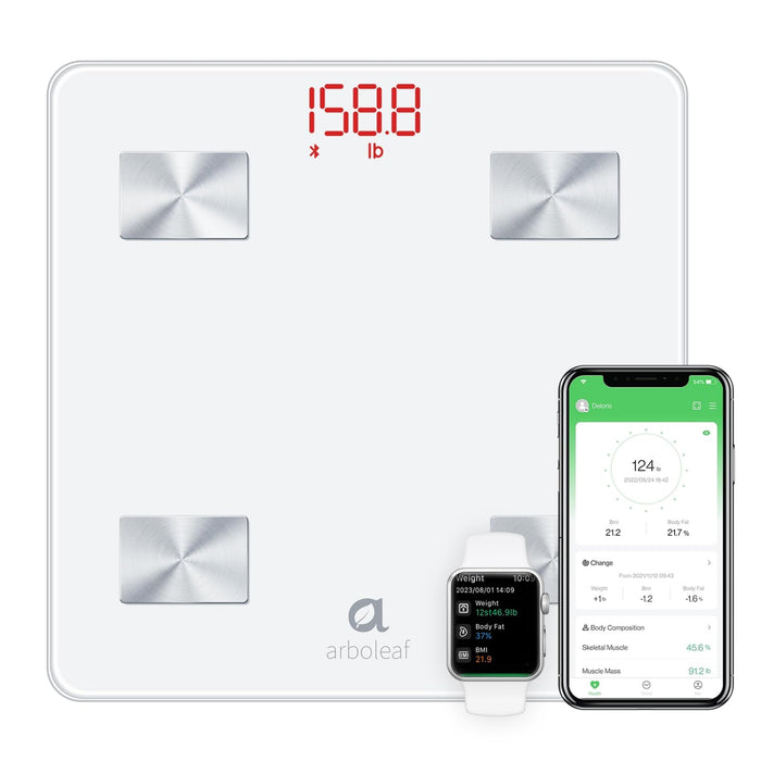 arboleaf Scale for Body Weight, Highly Accurate Weight Scale, Smart Bathroom Scale, 14 Key Body Composition Analysis Sync Apps, 5 to 400 lbs White