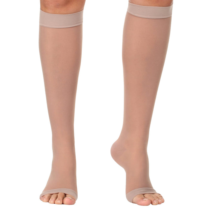 ABSOLUTE SUPPORT - Compression Stockings for Women with Open Toe 20-30mmHg - Sheer Compression Socks for Varicose Veins Circulation, Swelling, Lymphedema, DVT - Beige, Large - A215BE3