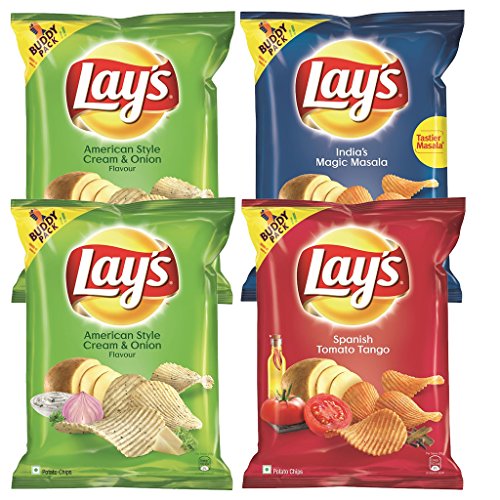 Lay'S Lays Combo - American Style Cream & Onion Flavour 52 Grams + Spanish Tomato Tango 52 Grams + Magic Masala 52 Grams - India - Potato Chips - Wafers