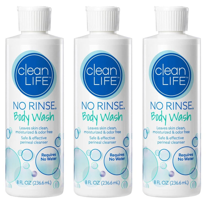 No-Rinse Body Wash, 8 fl oz - Leaves Skin Clean, Moisturized and Odor-Free, Rinse-Free Formula (Pack of 3)