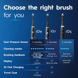 Oral-B iO Deep Clean + Whiten Rechargeable Electric Toothbrush with Visible Pressure Sensor, 2 Minute Timer, 5 Cleaning Settings, 1 iO5 Limited, 3 Toothbrush Heads, Travel Case & Refill Holder, Black