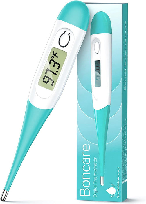 Boncare 10 Seconds Oral Thermometer for Adults and Kids - Accurate & Safe Rectal Thermometer for Baby with Fever Alarm, Digital Thermometer FSA HSA Eligible (Blue Green)