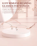 LUFF Rimless Reading Glasses for Women Blue Light Blocking Lightweight Metal Classic Computer Readers Anti Eyestrain (Pink, 2.25 x)