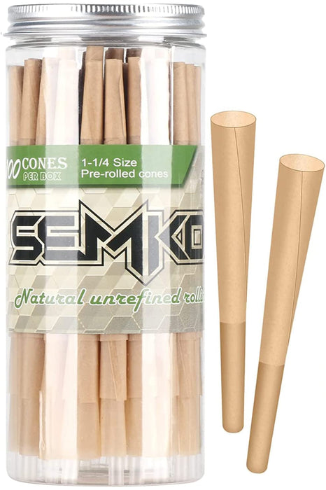 SEMKONT 1-1/4 Rolling Papers Pre Rolled Cones | 100 Pack | Natural Pre Rolled Rolling Paper with Tips | Easy to Use and Convenient