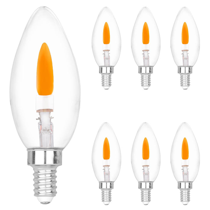 Flicker Flame Light Bulb Flame Tip Halloween Chandelier Flickering Light Bulbs Christmas Replacement Orange Glow Bulbs Crystal Clear Candle Bulb for E12 Chandelier Base (Clear, c35e12(6pack))