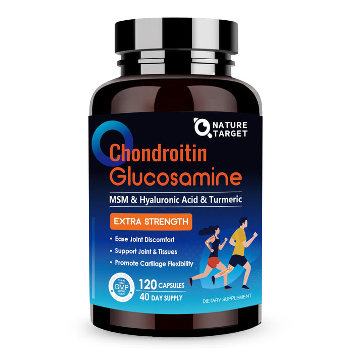 NATURE TARGET Glucosamine Chondroitin MSM, Joint Support Supplement, Turmeric Boswellia, Hyaluronic Acid, Calium for Cartilage and Bone Health, Shellfish Free, 120 Capsules, 60 Servings
