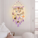 Homecor Hanging Photo Display Wall Decor, Purple Macrame Hanging Boho Room Bedroom Decor, Picture Frame Collage with Light 30 Clips, Christmas Teenage Teen Girl Gifts Ages 10 11 12 13 14 Years Old