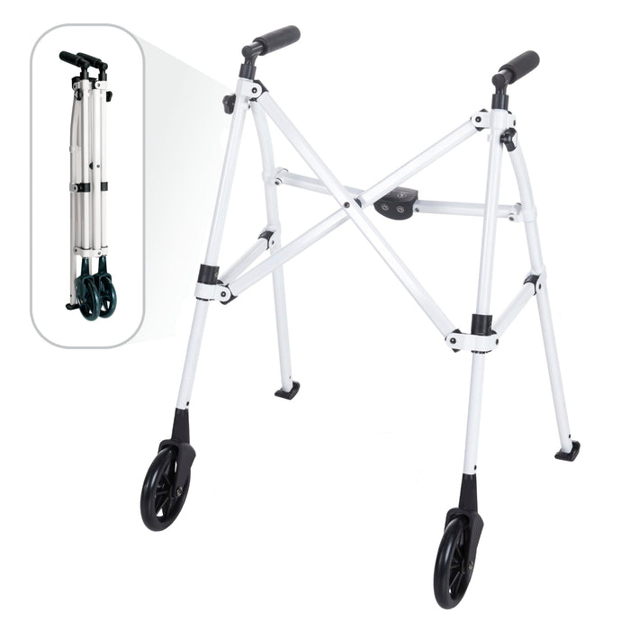 Stander Wonder Walker, Lightweight Foldable Space Saver Rolling Walker for Adults, Seniors, and Elderly, Compact Travel Walker with 6-inch Wheels and Ski Glides for Mobility Support, Vivid White
