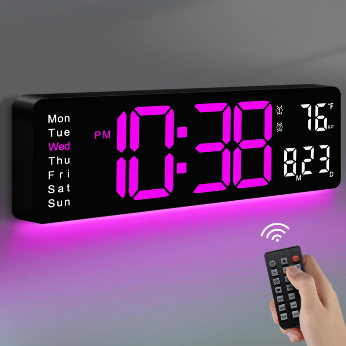 MASHI Digital Wall Clock, 17.3" Large Display Digital Clock with Remote Control, Auto-Dimming Wall Clock with Night Light, DST, Date Week,Temp for Living Room, Bedroom, Decor, Gift for Elderly